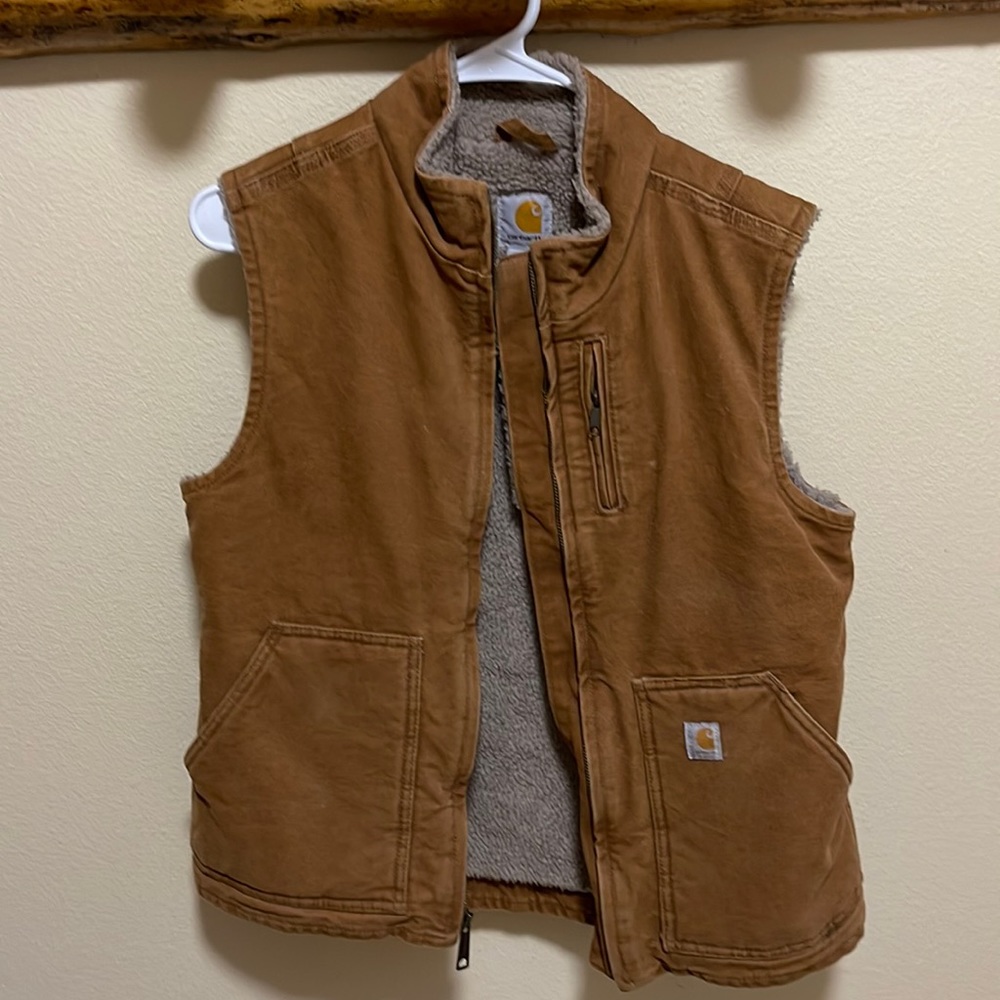 Womens Carhartt relaxed fit, washed duck sherpa, lined mock neck vest